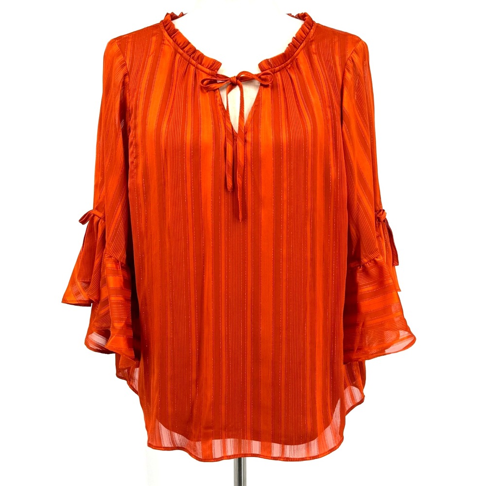LC Lauren Conrad Womens Top M Orange Fall Office Work Peasant Petal‎ Sleeve NWT